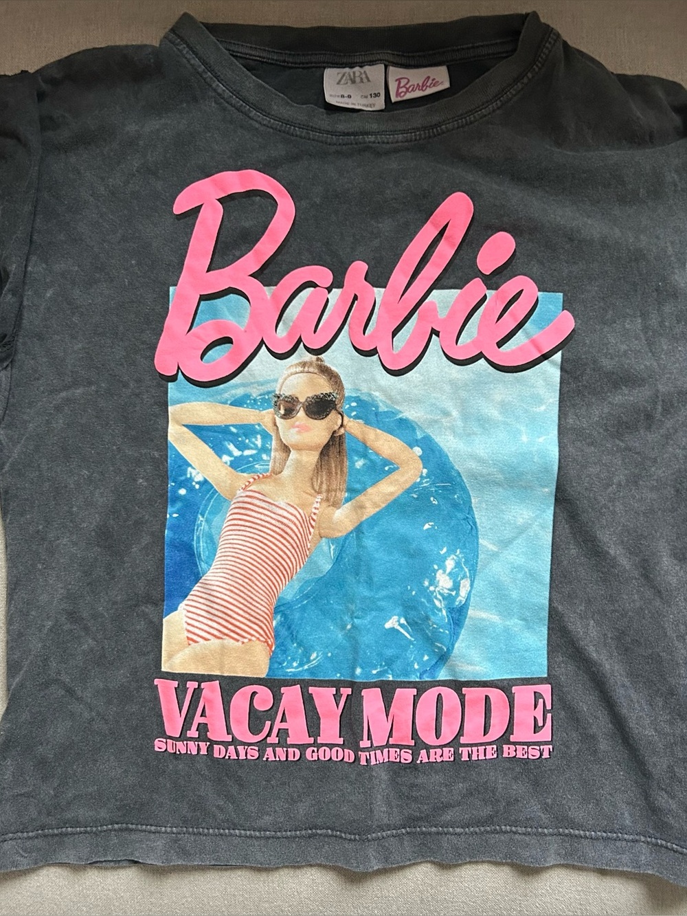 Zara Black Tee with Pink Barbie Logo